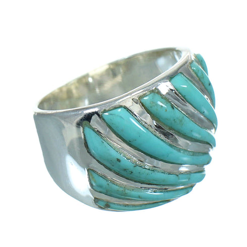 Genuine Sterling Silver Turquoise Inlay Southwest Jewelry Ring Size 7-1/2 RX86320